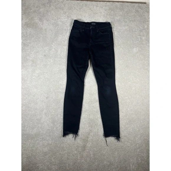 Mother Stunner Zip Two Step Fray Hem Cropped Dark Blue Denim Jeans‎ Womens 26