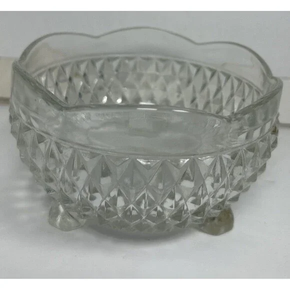 Vintage Indiana Glass Diamond Point Clear Three Footed Small Bowl Candy Dish