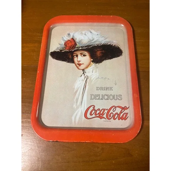 Vintage 1970 Coca-Cola Metal Serving Tray Hamilton King Girl Red Tin‎ 13x10