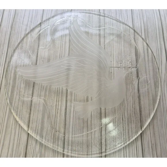 Vintage LE Smith Glass Dove Crystal Tray Platter 13