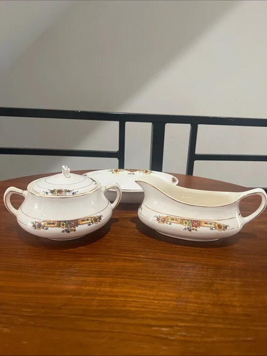 Illinois China Co. Porcelain Floral Pattern 3-Piece Set