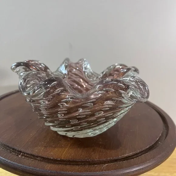 Murano Barovier Bullicante Zebratti Art Glass Bowl Amethyst Gold Bubble Burst