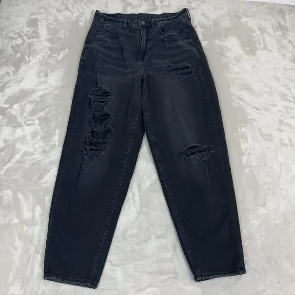 American Eagle Jeans Womens 6 Black Relaxed Mom‎ Distressed Baggy Grunge Skater