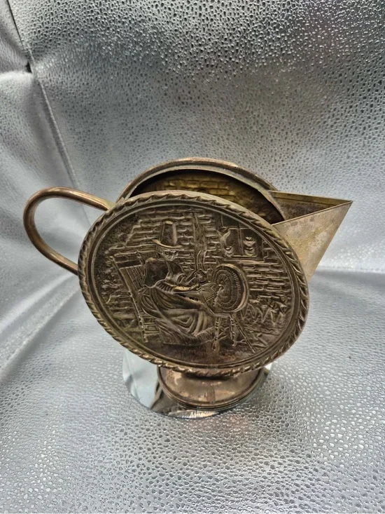 Vintage Jenny Jones Brass Pitcher - Embossed Metal Made in England MCM Barware