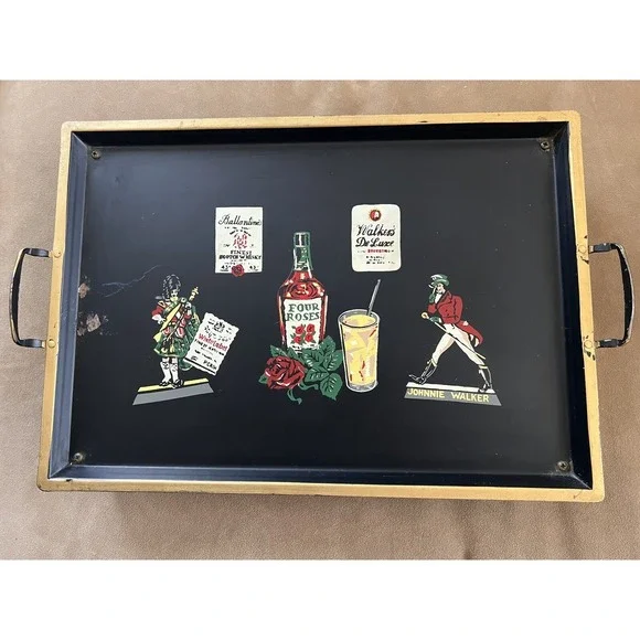 Vintage Johnnie Walker Four Roses Scotch Liquor Advertising Serving Tray Musical