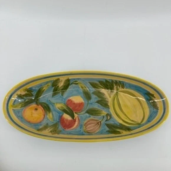 Le‎ Souk Tunisia Hand Painted Pottery Serving Platter Dish Fruit Motif Decor