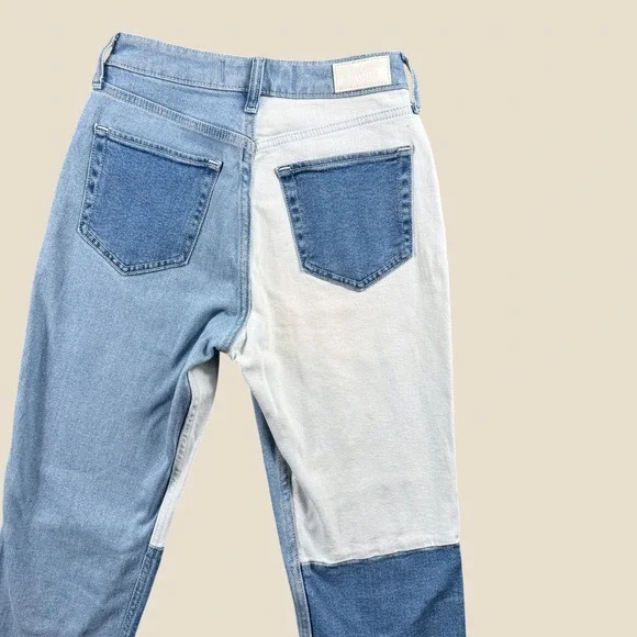 Hollister Curvy High Rise Mom Jeans Womens 0R W24 Colorblock Patchwork Raw Hem