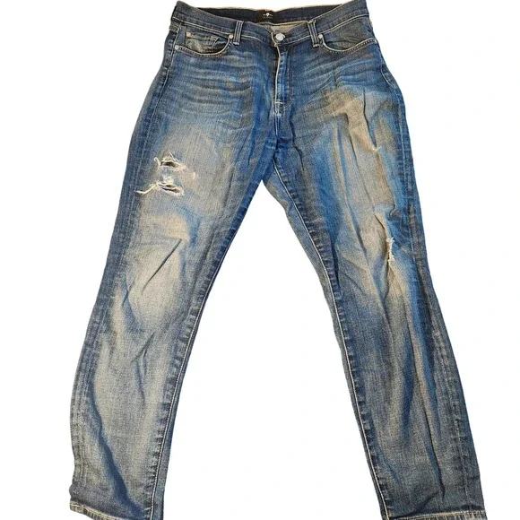 Vintage Y2K 7 For All Mankind Jeans Womens 27 High Waist Ankle Skinny Distressed