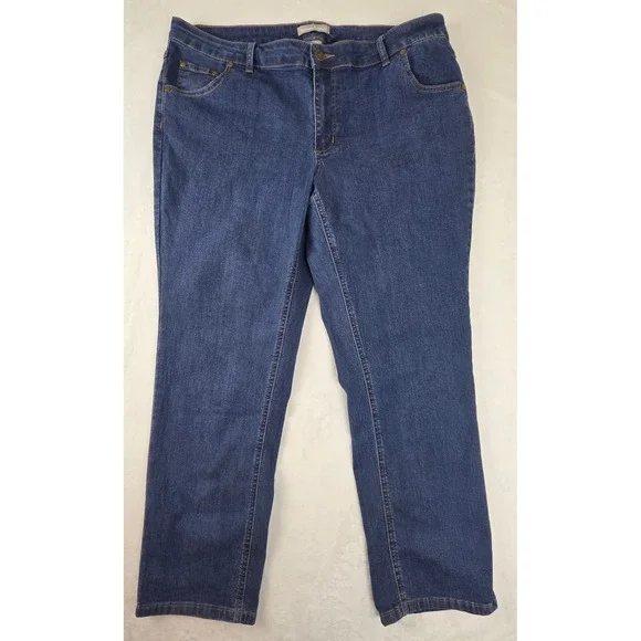 Woman Within Women 16W Petite Blue‎ Straight Leg Jeans Denim 31-1834-6 Stretch