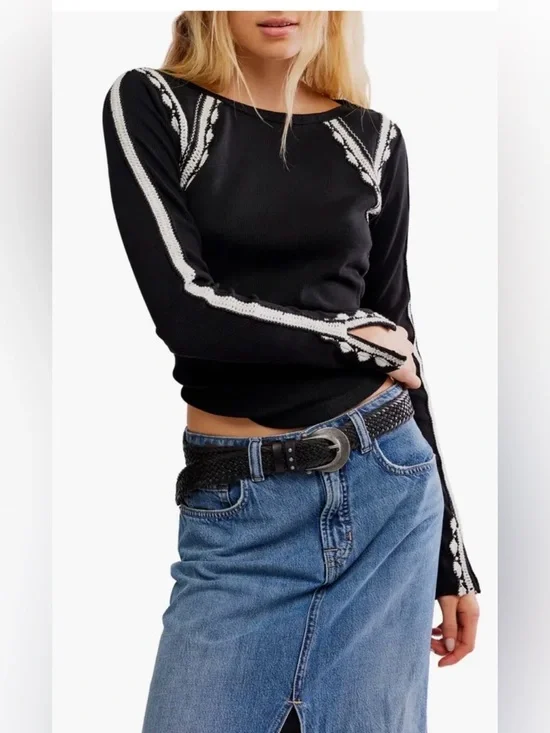 Free people Lost Love Long-Sleeve Top. NWT. Black