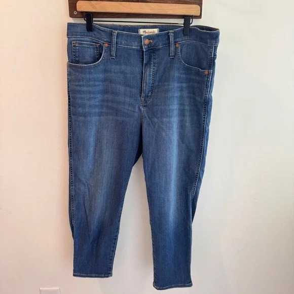 Madewell Petite Stovepipe Jeans Womens 32P Blue High Rise Straight Leg‎ Denim