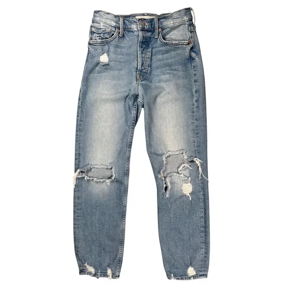 Mother The Tomcat Jeans Women 26 Light Blue Distressed Straight Leg Confession‎