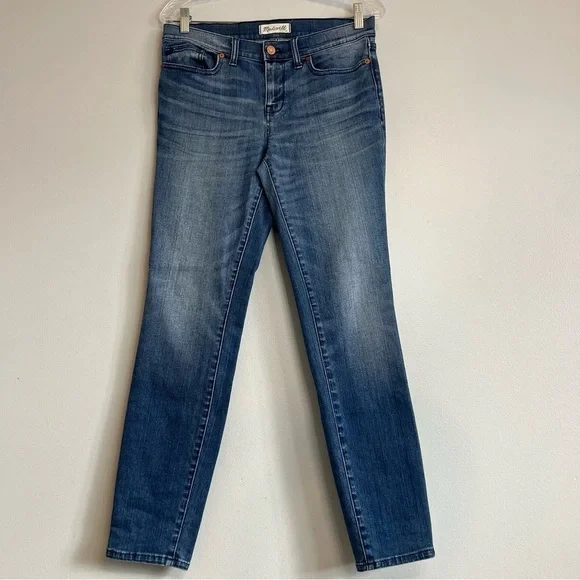 Madewell Womens Skinny Skinny Whiskering Stone Wash Jeans in Blue Size 28
