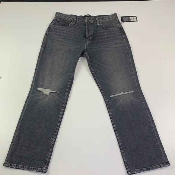 Hudson Thalia Straight ankle w/roll jean women size 28‎ distressed knee Gray