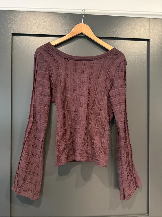 Free People Mauve Textured Bell Sleeve Top