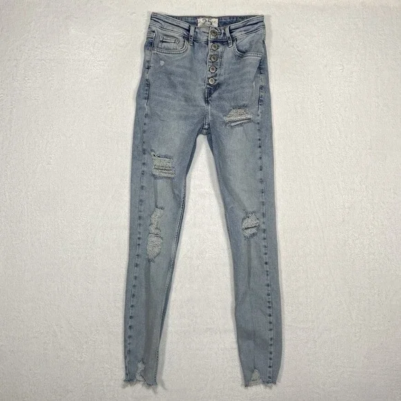 We The Free Jeans Womens 25 Rigid‎ Skinny Button Fly Blossom Distressed Slouchy