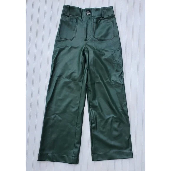 Maeve by Anthropologie The Colette Faux Leather Wide Leg Pants Green 25