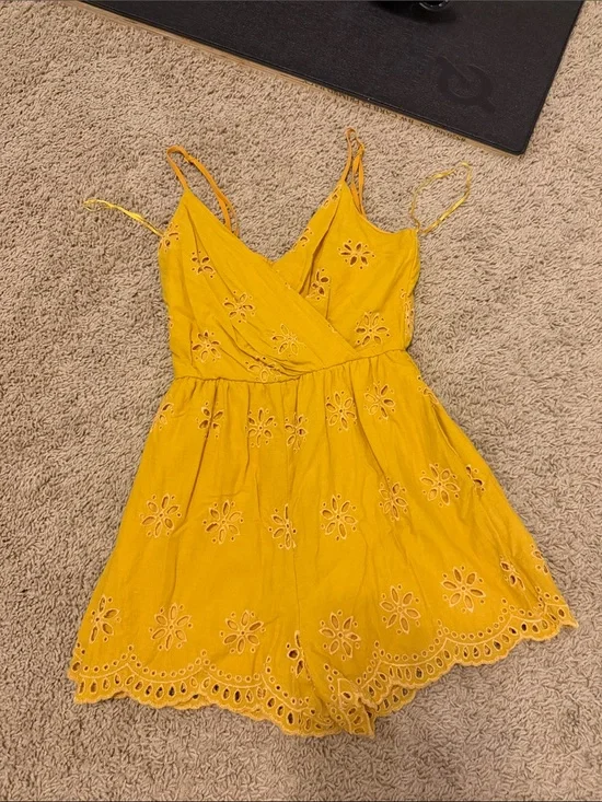 Yellow Eyelet Sundress Romper - Women