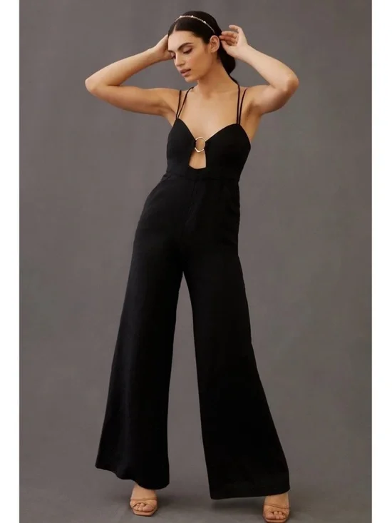 Anthropologie Rumer Byron Ring Black Linen Jumpsuit S