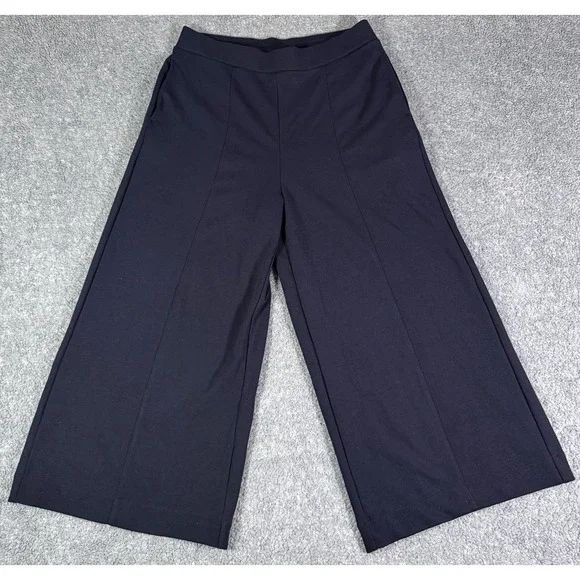 Uniqlo Culotte Pants Womens Large Navy Blue Wide Leg Elastic Waist Crop Stretch