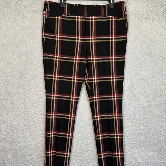 NEW Loft Pants Womens 12 Black Red Plaid Skinny Ankle Mid Rise Dress Flat Front