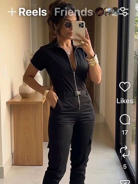 Black Zip-Front Utility Jumpsuit