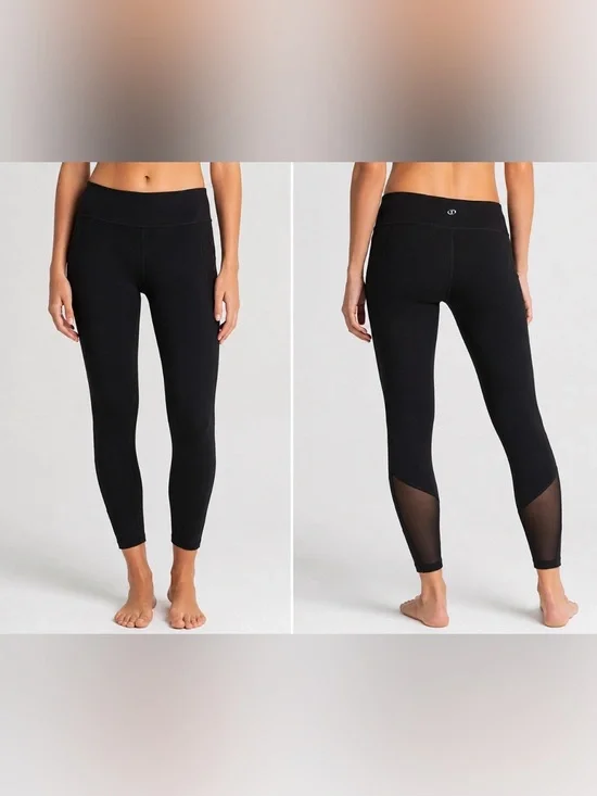 Spalding Cropped Black Mesh Panel Ankle Leggings Workout Yoga Size Medium M