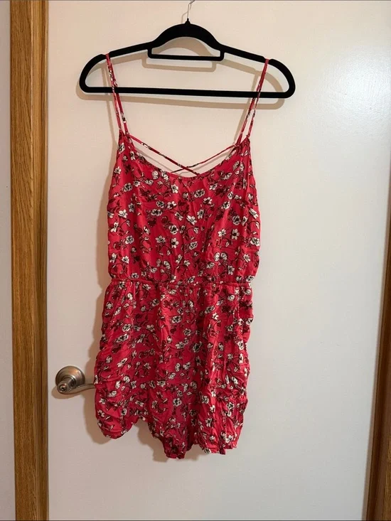Divided Red Floral Spaghetti-Strap Romper