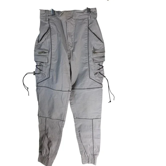 Maniere De‎ Voir Grey Reflective Piping Cargo Joggers Bungee Detail Size 6
