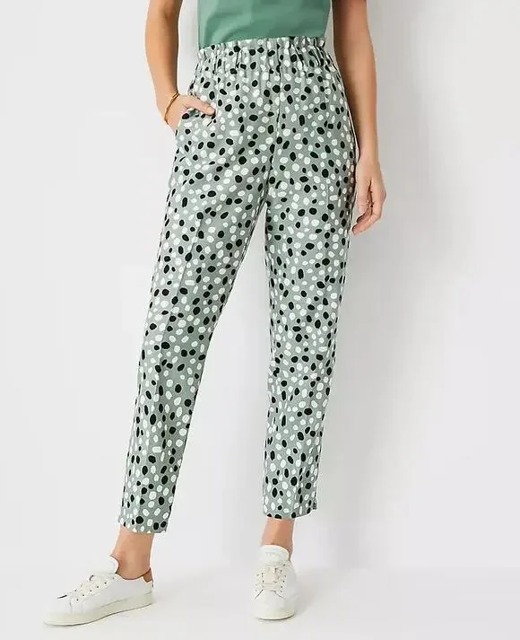 Ann Taylor Polka Dot The Easy High Rise Tapered Leg Relaxed Ankle Pants Green S