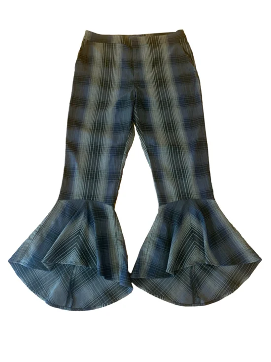 Rachel Rachel Roy Plaid Flare Pants, Size 10, Blue and Grey