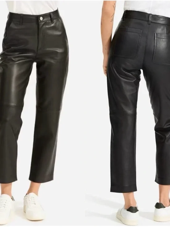 Everlane Black Leather Straight-Leg Cropped Pants