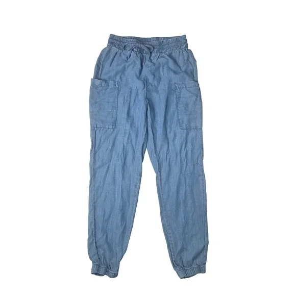 Indigo Rein XS Light Wash Chambray Cargo Jogger Pants Boho Soft Utility Lounge