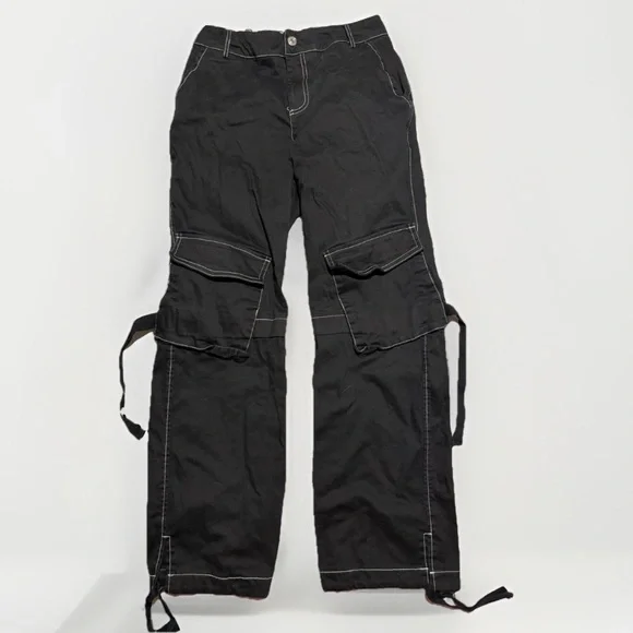 Capsule Brand Black Cargo style baggy Pants w/White stitching Women's Small #630