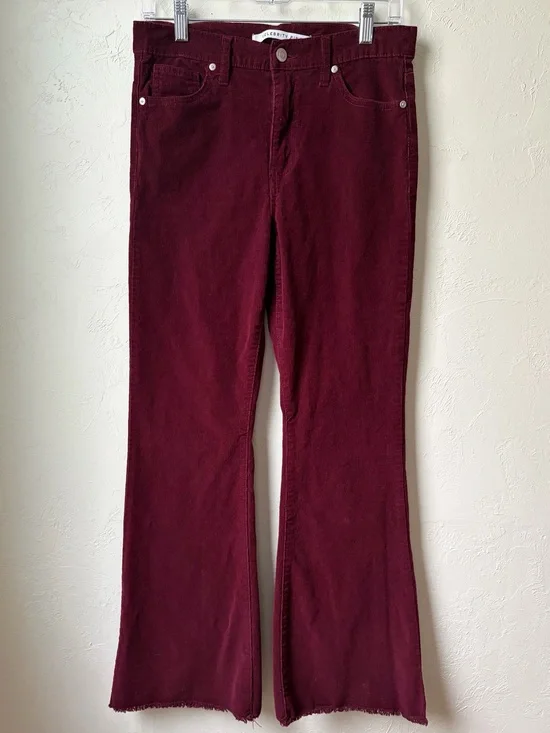 Celebrity Pink Burgundy Corduroy Flare Jeans Raw Hem Stretch Size 9/29