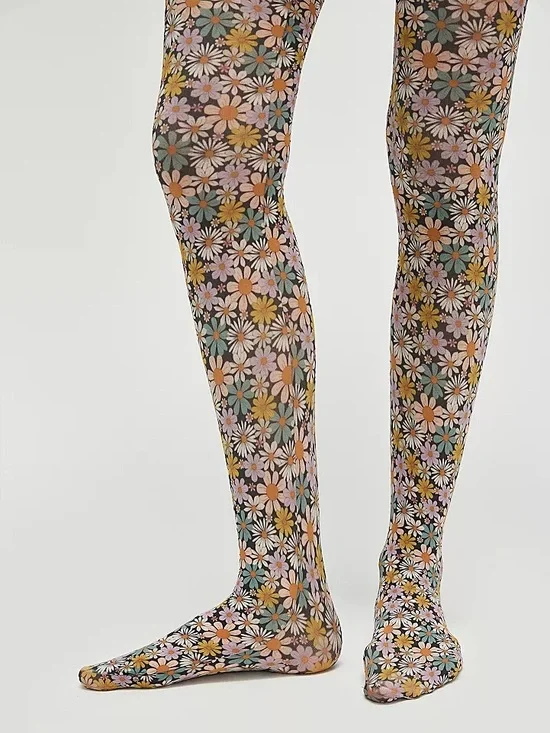 Free People Retro Inspired Multicolored Mini Flowers Tights, NWT One Size