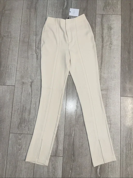 NWT L'Academie Soft Cream High waist trousers XS Bottom slit detail