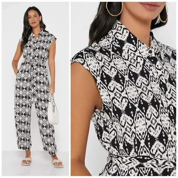 Mango Printed Cotton Jumpsuit Belted New