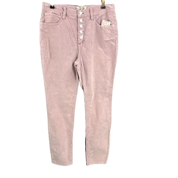 Free People Pants Lilac Corduroy High Rise‎ Button Fly Skinny Ankle Size 29 New