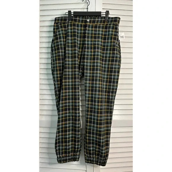 NWT Hot Topic Almost Famous Size XXL Green Plaid Joggers Pants Elastic Waist