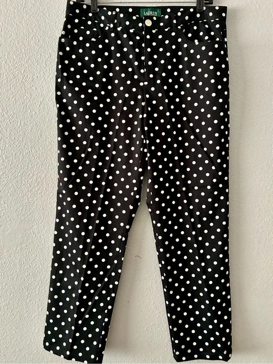 Lauren Ralph Lauren 12P Black Polka Dot Cropped Pants Business Casual Preppy EUC