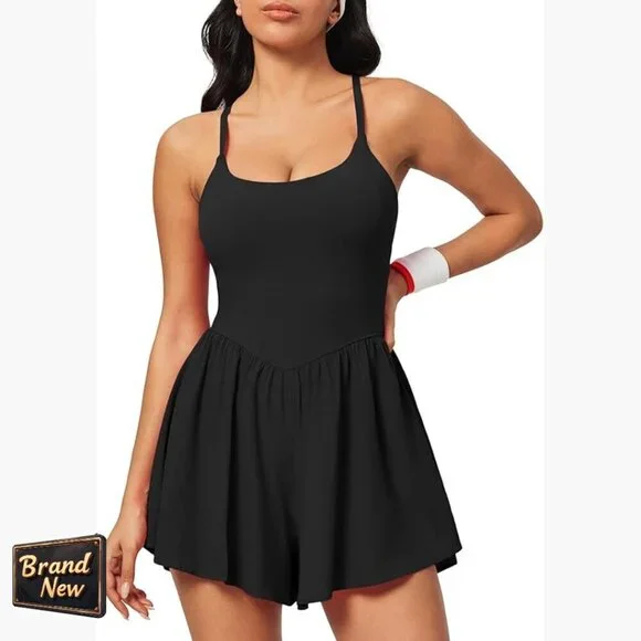 Large Athletic Romper with Tummy Control, UPF 50+, Side Pockets