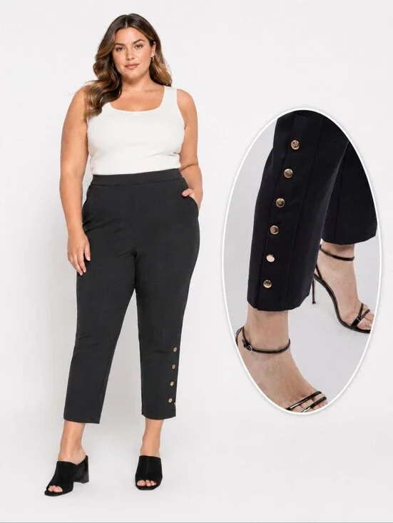 J.O.A. Leg snaps black flat front chic Casual Preppy Relaxed trousers W36 XXL