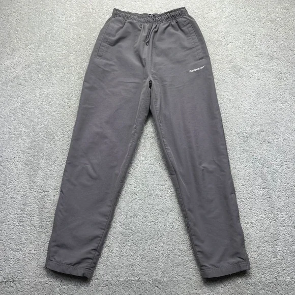 VINTAGE 90s Reebok Track Pants Womens Small Grey Faded Tapered Lined Ankle Zip