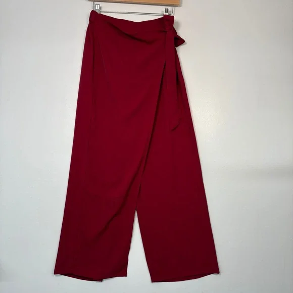 NWT Halara Womens Wide Leg Wrap Pants M Petite Red Side Tie High Waist 8YZ5V