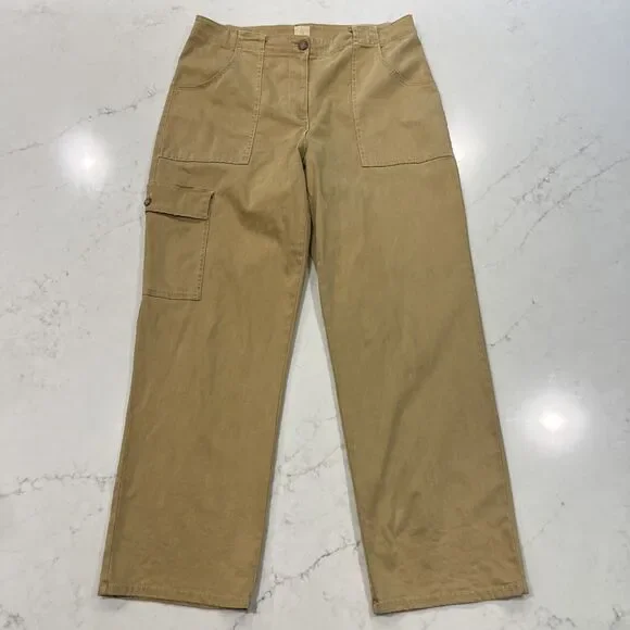 Joie Wide Leg High Waist Pants Sz 14 Cargo Pocket Tan Tencel Cotton Stretch‎