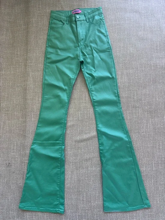 Edikted Green Waxy Coated High Waist Extreme Flare Pants Size S