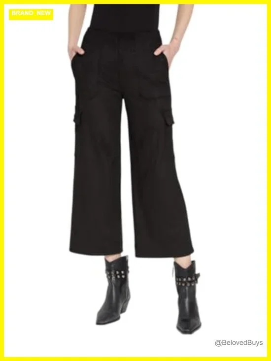 Wide Leg Cropped Cargo Pants with Pockets, Soft Vegan Suede, High Waisted