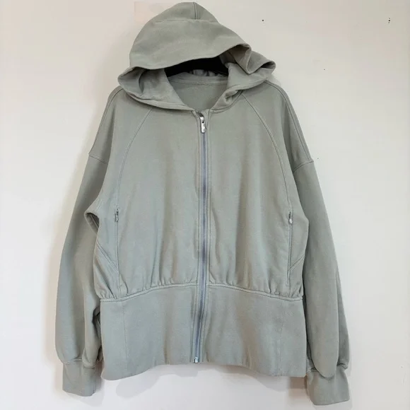 lululemon athletica green cotton fern hugged waist zip up relaxed fit Hoodie 12