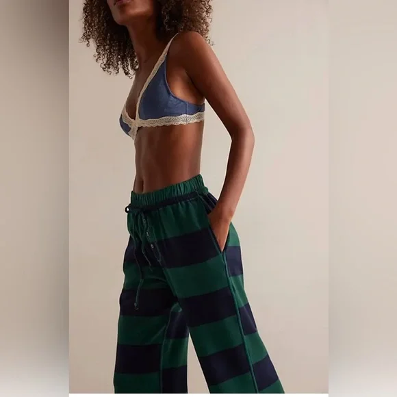 NWT FREE PEOPLE You Wish Flare Pants - Navy/Green Combo